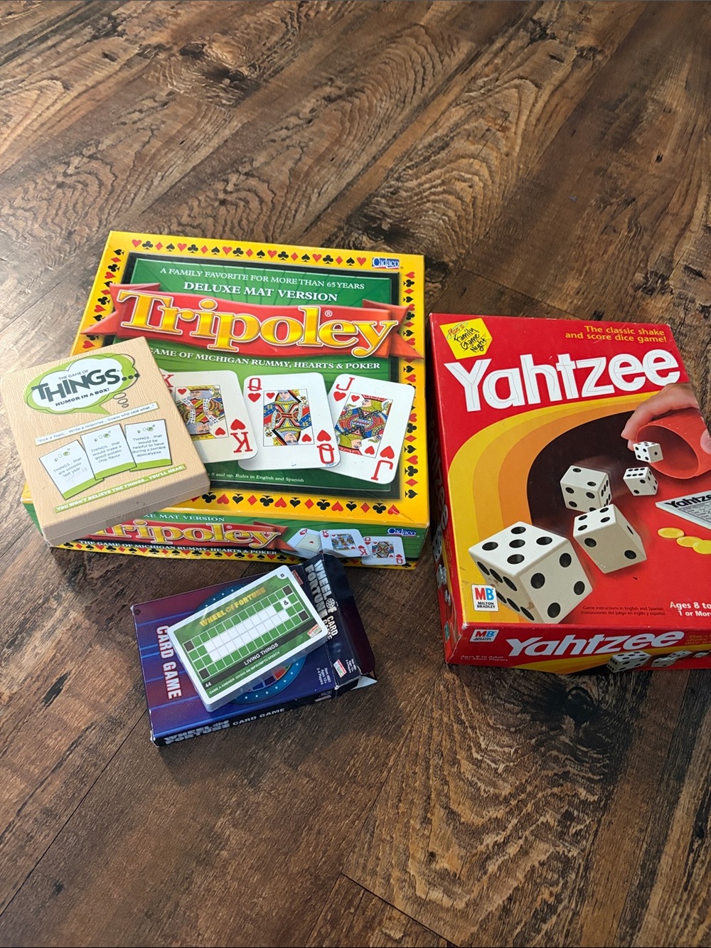 Board Games Lot.Yahtzee,Tripoley,Game of Things, Wheel of Fortune, minimal use
